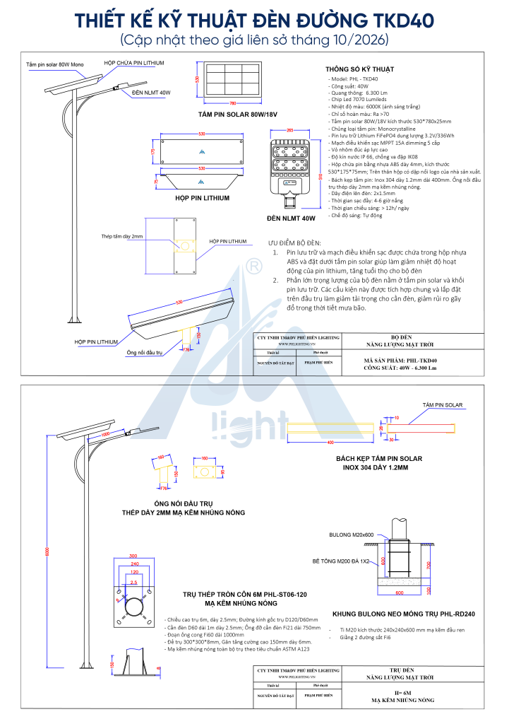 Ban ve ky thuat den duong nang luong mat troi TKD40 Phu Hien Lighting